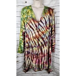 Claudia Grau Multi Tie Dye Tunic Top Oversized Vintage Lagenlook Art to Wear